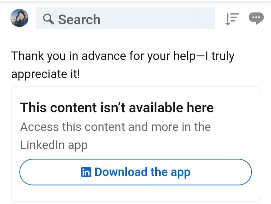 Enshittification/content suppression: This content isn't available here. Access this content and more in the LinkedIn app. Download the app.